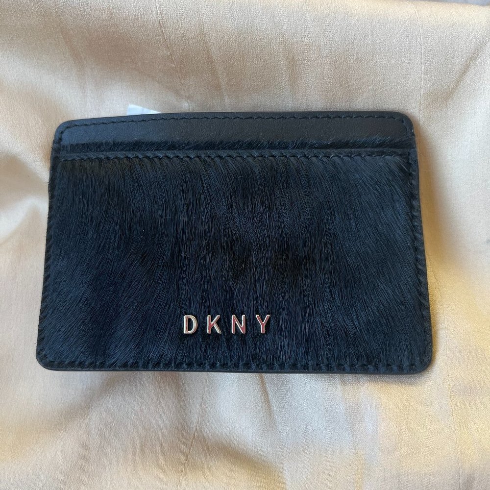 DKNY Pony hair black card holder NWT